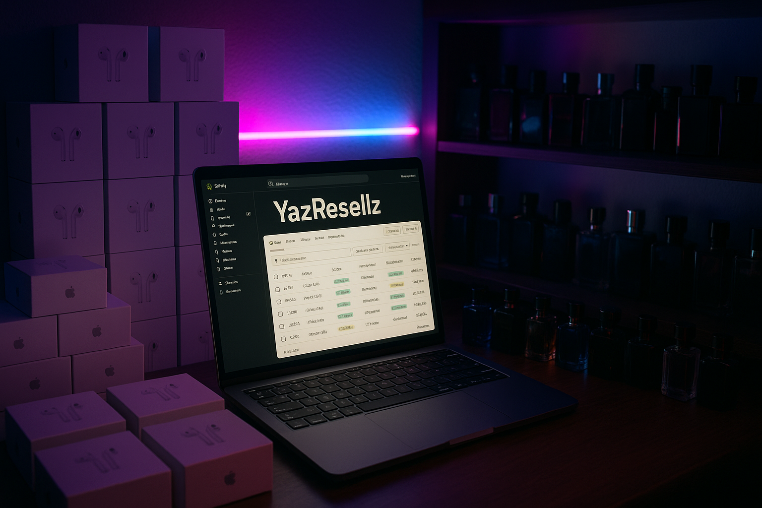 nice change it a bit up and add my yazresellz logo somewhere on the screen with shopify orders page on the laptop make it relaistic